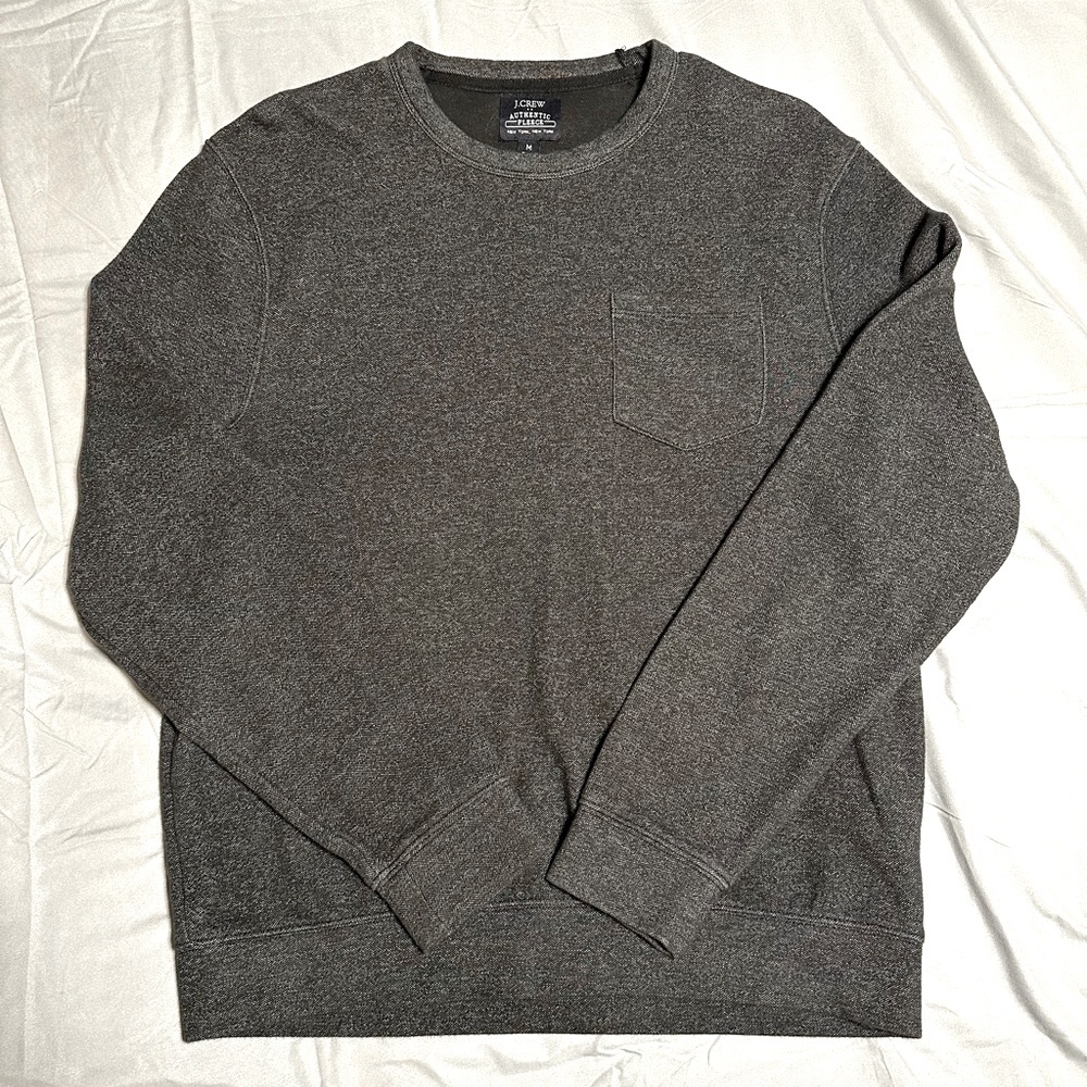 J. Crew Authentic Fleece Men’s Medium Dark Heathered Gray EUC Warm Sweatshirt